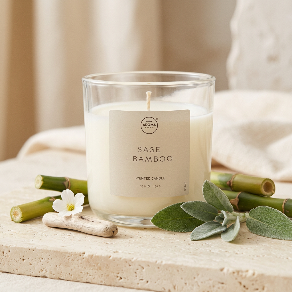 Vela Simplicity · Salvia y Bambú con notas de bambú verde, salvia y madera blanca, Go Living.