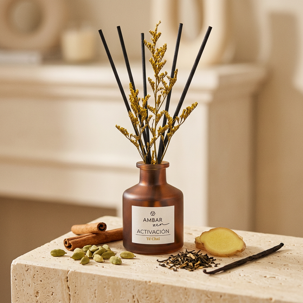 Mikado Zen · Té Chai con cardamomo, canela, té negro y jengibre, frasco de vidrio, Go Living.