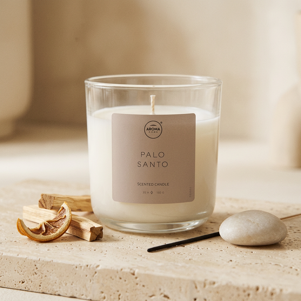 Vela Simplicity · Palo Santo con notas cítricas, palo santo e incienso, Go Living.
