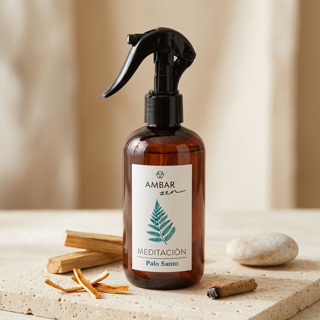 Spray Hogar Zen · Palo Santo con astillas, cáscara cítrica e incienso, frasco 100 ml, Go Living.