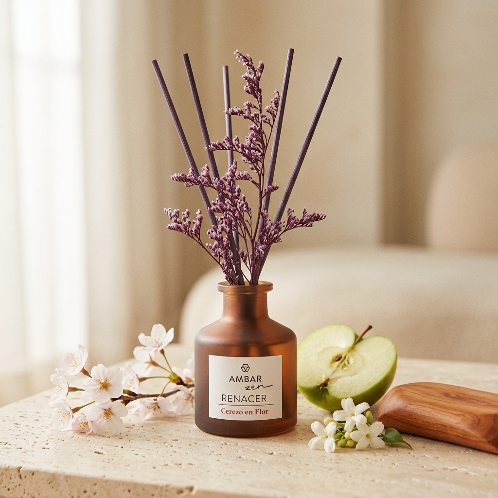 Mikado Zen · Cerezo en Flor con sakura, manzana verde, jazmín y madera de cerezo, frasco de vidrio, Go Living.
